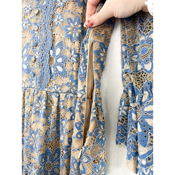 METISU Blue Lace Long Sleeve Midi Dress size Medium Peasant Boho Coquette - Picture 6 of 8
